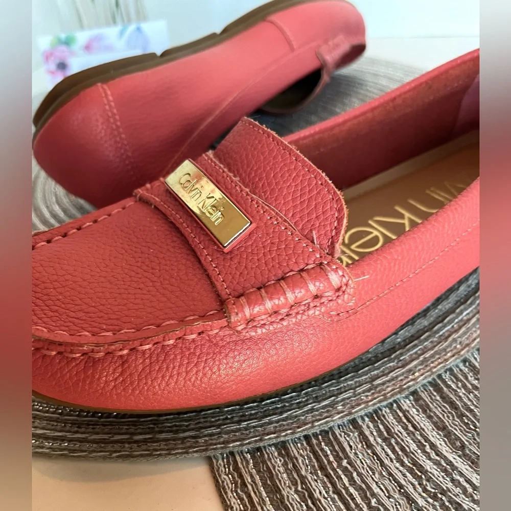 NEW CALVIN KLEIN Driving Loafers “Leta” Pebble Grain Leather Designer Logo - Picture 6 of 13